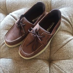 Brown leather boys Sperrys dress shoes